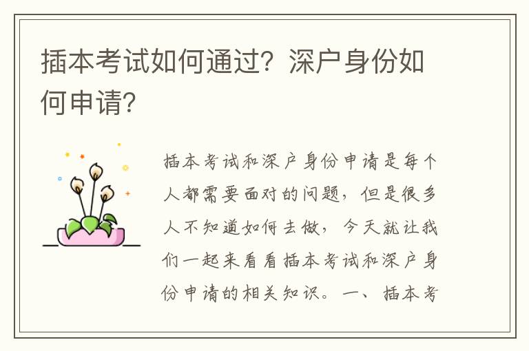 插本考試如何通過？深戶身份如何申請？
