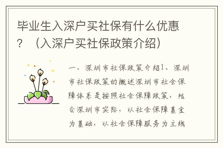 畢業(yè)生入深戶買社保有什么優(yōu)惠？（入深戶買社保政策介紹）