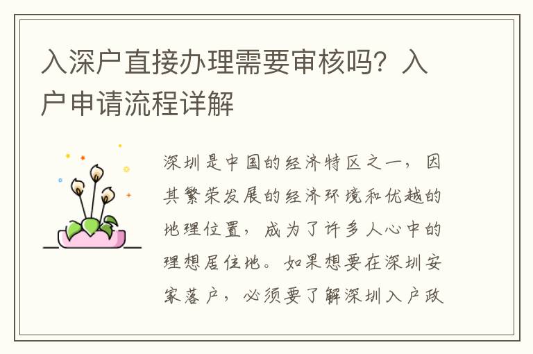 入深戶直接辦理需要審核嗎？入戶申請流程詳解