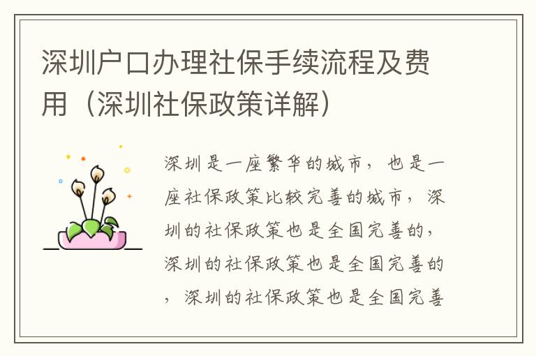 深圳戶口辦理社保手續(xù)流程及費用（深圳社保政策詳解）
