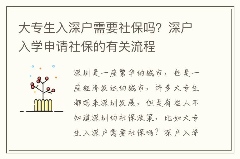大專生入深戶需要社保嗎？深戶入學申請社保的有關流程