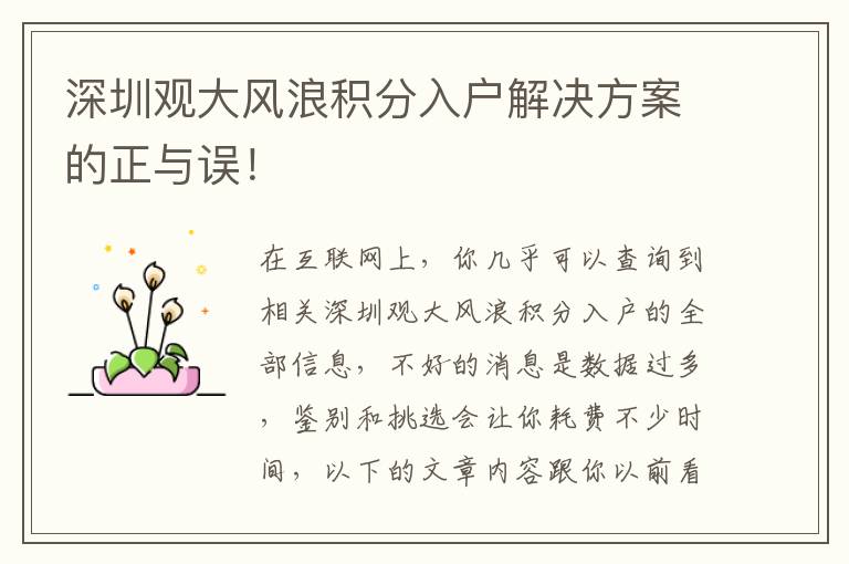 深圳觀大風浪積分入戶解決方案的正與誤！