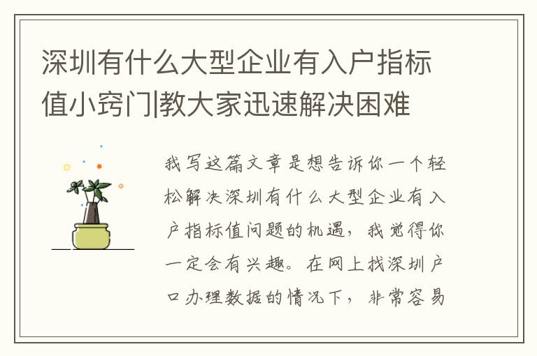 深圳有什么大型企業(yè)有入戶指標(biāo)值小竅門(mén)|教大家迅速解決困難