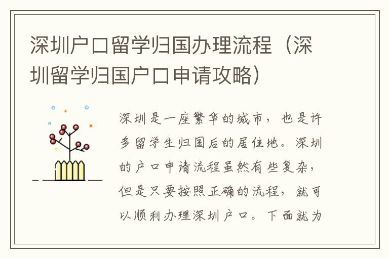 深圳戶口留學(xué)歸國辦理流程（深圳留學(xué)歸國戶口申請攻略）