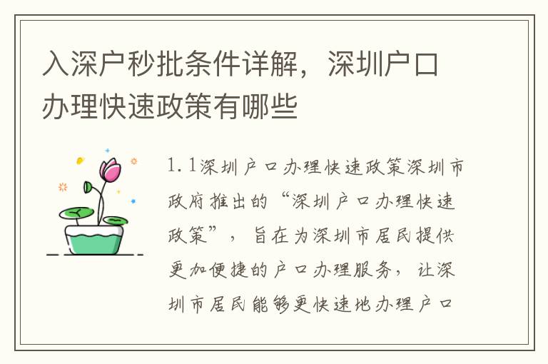 入深戶秒批條件詳解，深圳戶口辦理快速政策有哪些