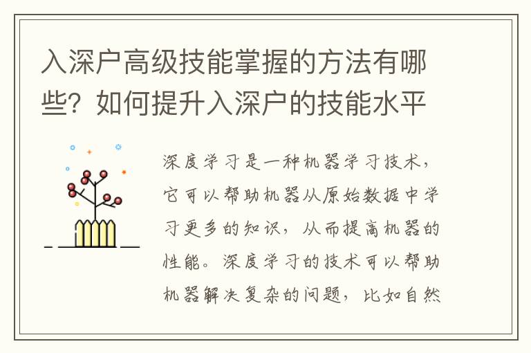 入深戶高級技能掌握的方法有哪些？如何提升入深戶的技能水平？