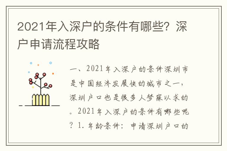 2021年入深戶的條件有哪些？深戶申請(qǐng)流程攻略