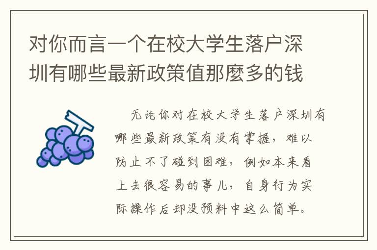 對你而言一個在校大學生落戶深圳有哪些最新政策值那麼多的錢嗎？