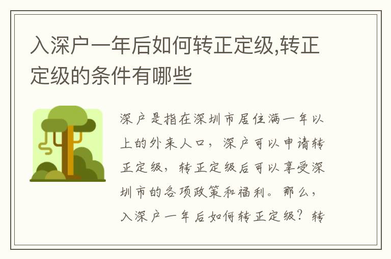 入深戶一年后如何轉(zhuǎn)正定級(jí),轉(zhuǎn)正定級(jí)的條件有哪些