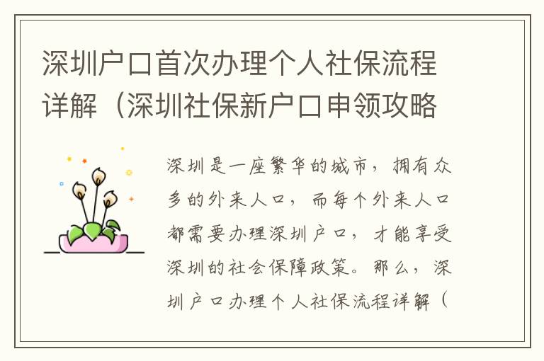 深圳戶口首次辦理個(gè)人社保流程詳解（深圳社保新戶口申領(lǐng)攻略）