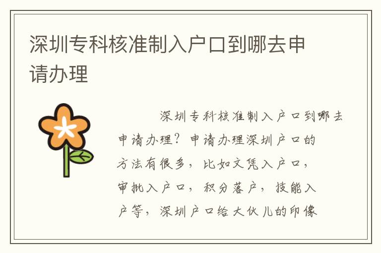 深圳專科核準(zhǔn)制入戶口到哪去申請(qǐng)辦理