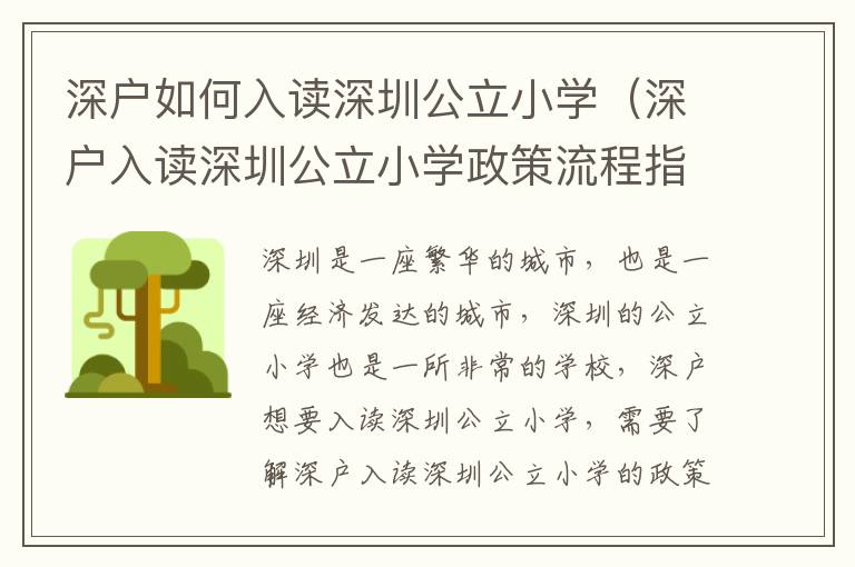 深戶如何入讀深圳公立小學（深戶入讀深圳公立小學政策流程指南）