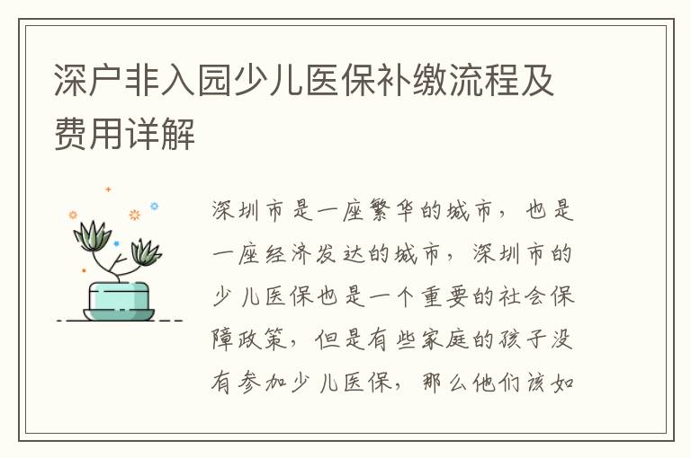 深戶非入園少兒醫保補繳流程及費用詳解