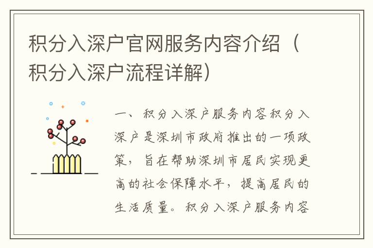 積分入深戶官網(wǎng)服務(wù)內(nèi)容介紹（積分入深戶流程詳解）