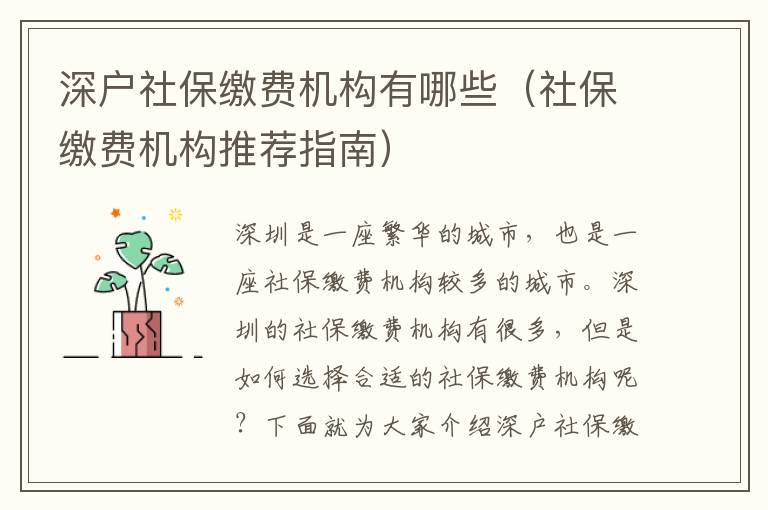 深戶社保繳費(fèi)機(jī)構(gòu)有哪些（社保繳費(fèi)機(jī)構(gòu)推薦指南）