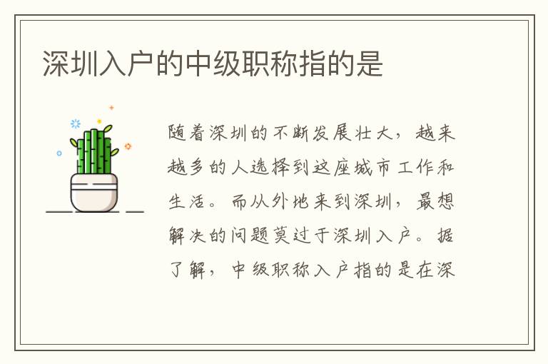 深圳入戶的中級職稱指的是