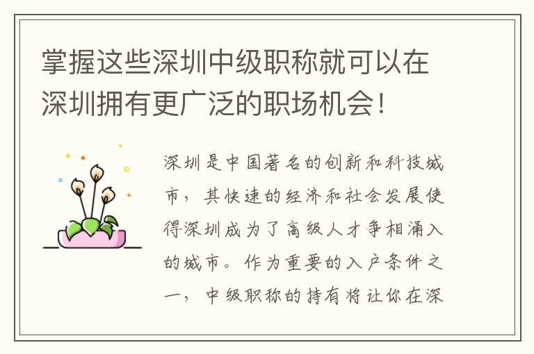 掌握這些深圳中級職稱就可以在深圳擁有更廣