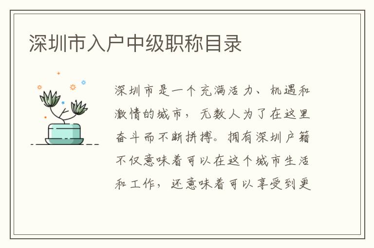 深圳市入戶中級職稱目錄