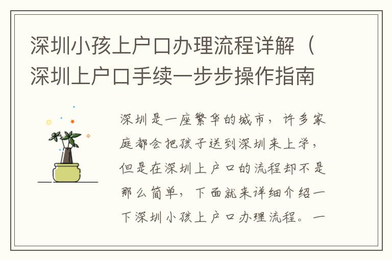 深圳小孩上戶口辦理流程詳解（深圳上戶口手續(xù)一步步操作指南）