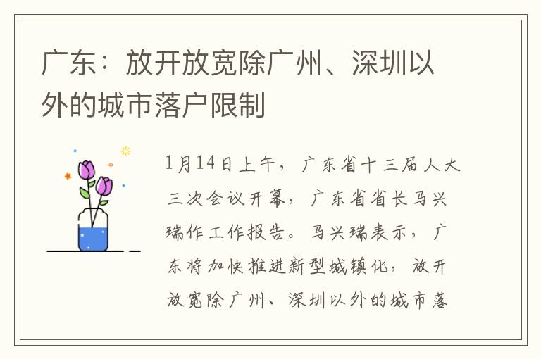 廣東：放開放寬除廣州、深圳以外的城市落戶限制