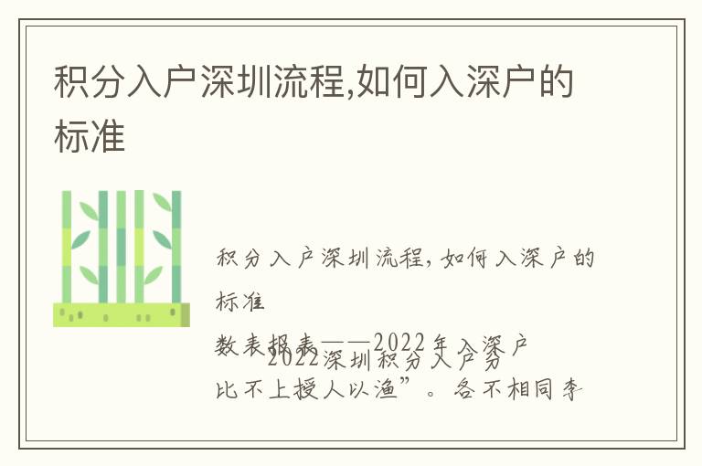 積分入戶深圳流程,如何入深戶的標(biāo)準(zhǔn)
