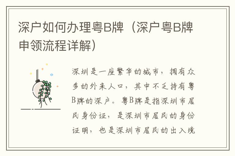 深戶如何辦理粵B牌（深戶粵B牌申領(lǐng)流程詳解）