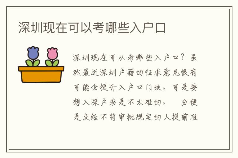 深圳現(xiàn)在可以考哪些入戶(hù)口