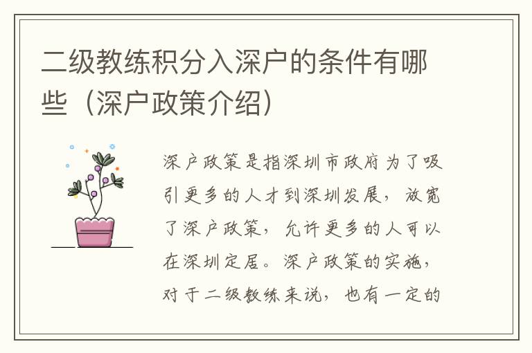 二級(jí)教練積分入深戶的條件有哪些（深戶政策介紹）