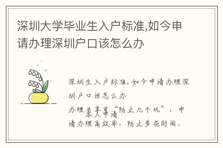 深圳大學(xué)畢業(yè)生入戶標(biāo)準(zhǔn),如今申請(qǐng)辦理深圳戶口該怎么辦