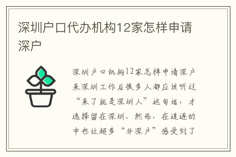 深圳戶口代辦機構(gòu)12家怎樣申請深戶
