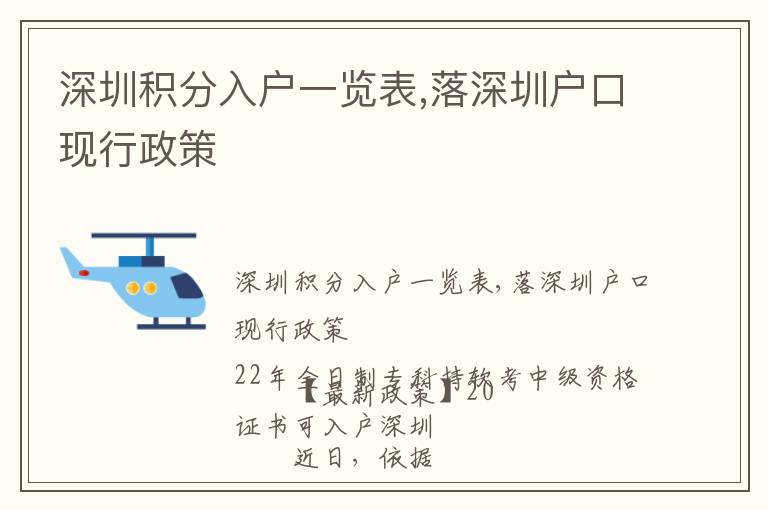 深圳積分入戶一覽表,落深圳戶口現(xiàn)行政策