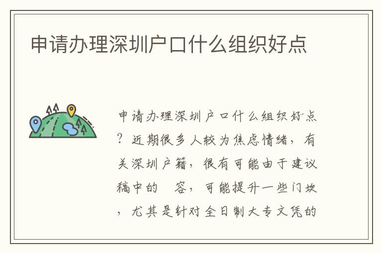 申請(qǐng)辦理深圳戶口什么組織好點(diǎn)
