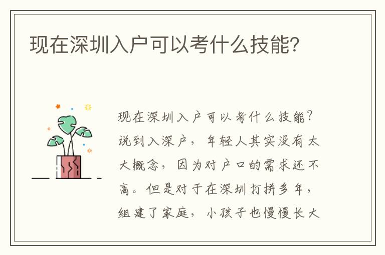 現(xiàn)在深圳入戶可以考什么技能？
