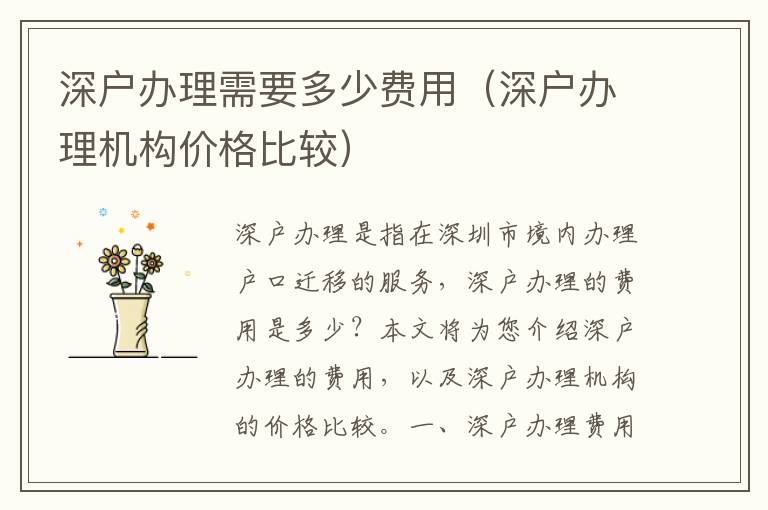 深戶(hù)辦理需要多少費(fèi)用（深戶(hù)辦理機(jī)構(gòu)價(jià)格比較）