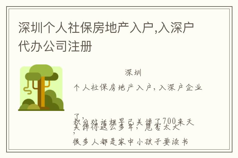 深圳個人社保房地產入戶,入深戶代辦公司注冊