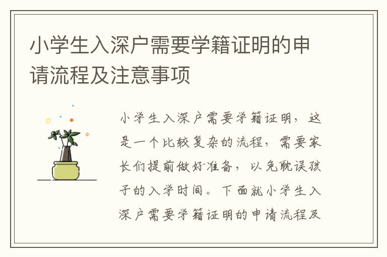 小學(xué)生入深戶需要學(xué)籍證明的申請流程及注意事項(xiàng)