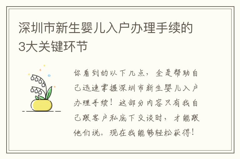 深圳市新生嬰兒入戶(hù)辦理手續(xù)的3大關(guān)鍵環(huán)節(jié)