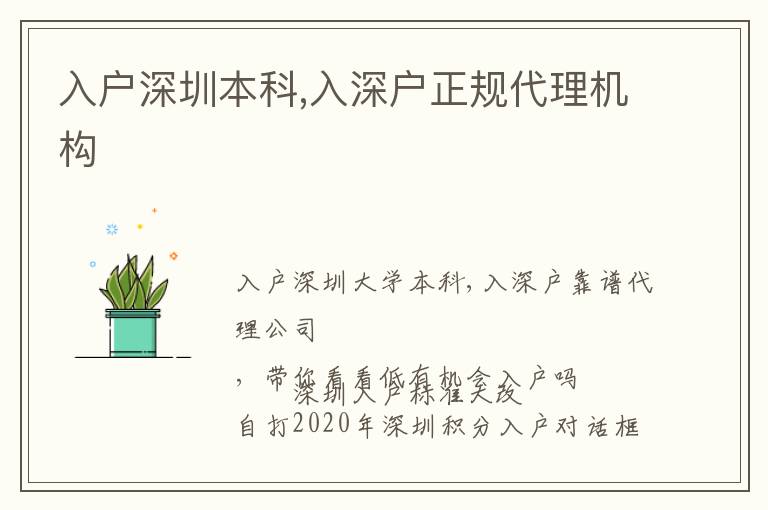 入戶深圳本科,入深戶正規(guī)代理機構