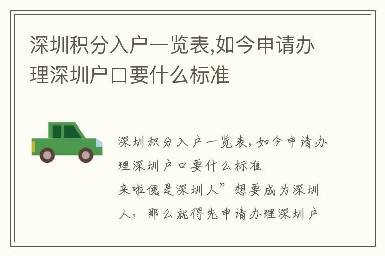 深圳積分入戶(hù)一覽表,如今申請(qǐng)辦理深圳戶(hù)口要什么標(biāo)準(zhǔn)