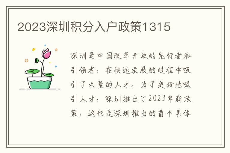 2023深圳積分入戶政策1315