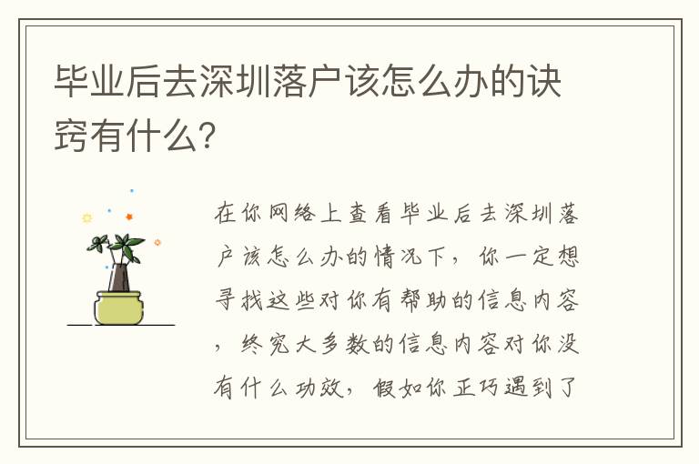 畢業(yè)后去深圳落戶該怎么辦的訣竅有什么？