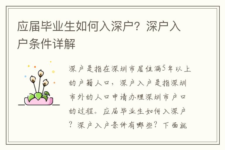 應(yīng)屆畢業(yè)生如何入深戶？深戶入戶條件詳解