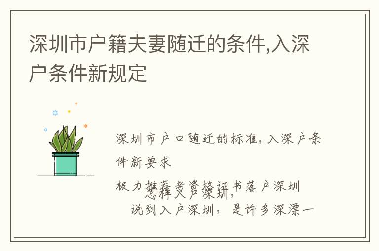 深圳市戶籍夫妻隨遷的條件,入深戶條件新規(guī)定