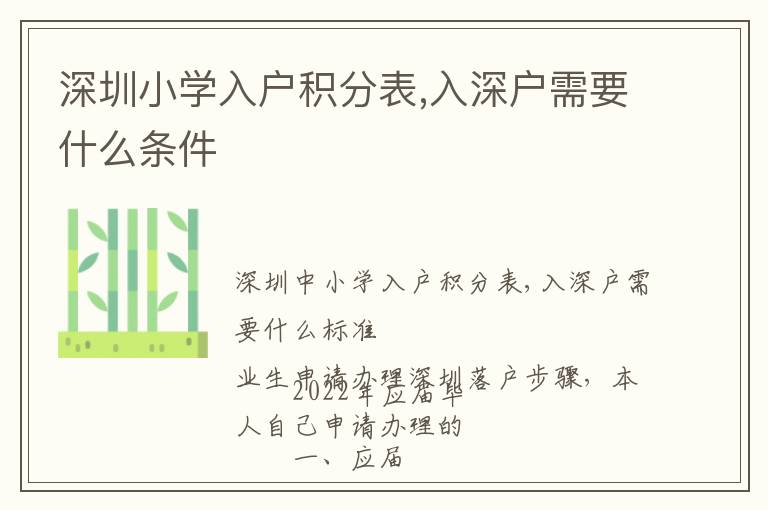 深圳小學(xué)入戶積分表,入深戶需要什么條件