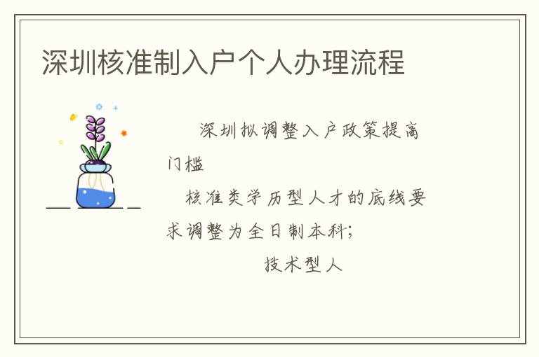 深圳核準(zhǔn)制入戶個人辦理流程
