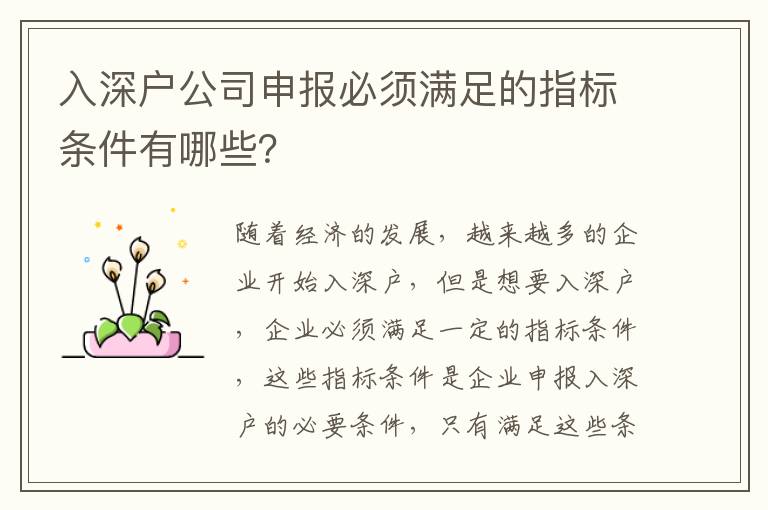 入深戶公司申報必須滿足的指標條件有哪些？
