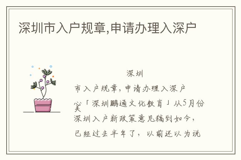 深圳市入戶規章,申請辦理入深戶