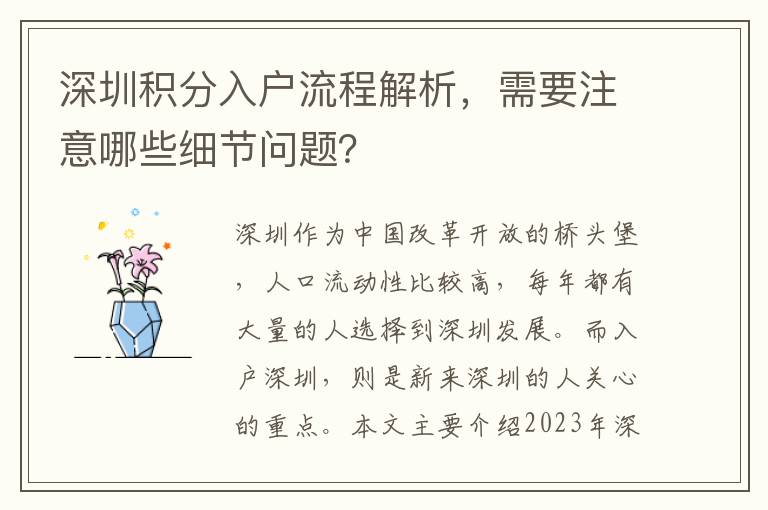 深圳積分入戶流程解析，需要注意哪些細節問題