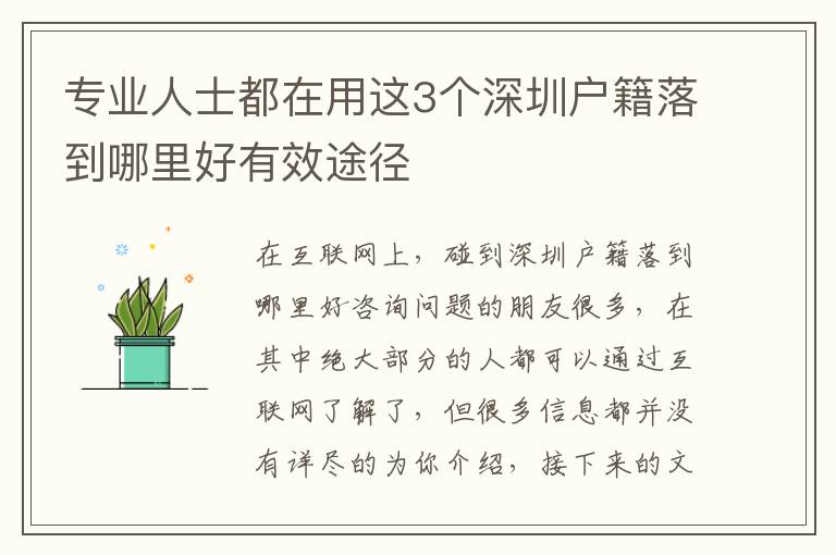 專業(yè)人士都在用這3個深圳戶籍落到哪里好有效途徑