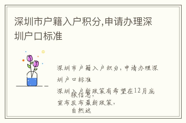 深圳市戶籍入戶積分,申請(qǐng)辦理深圳戶口標(biāo)準(zhǔn)